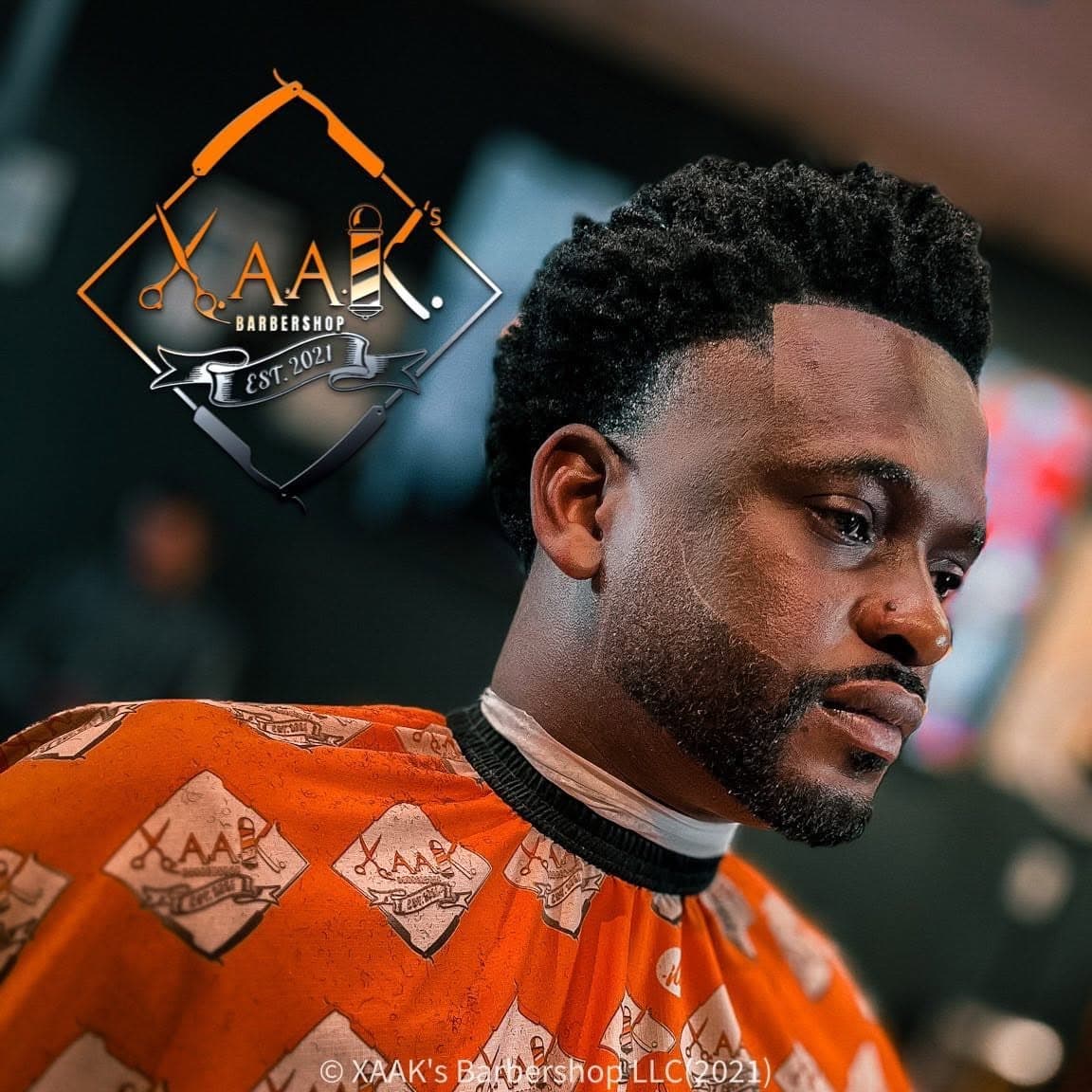 Shaped afro fade, profile view